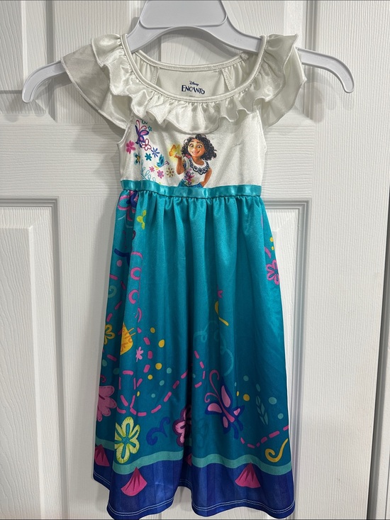 Disney Other - Disney Encanto Teal and Cream Ruffle Neckline Girls Dress
